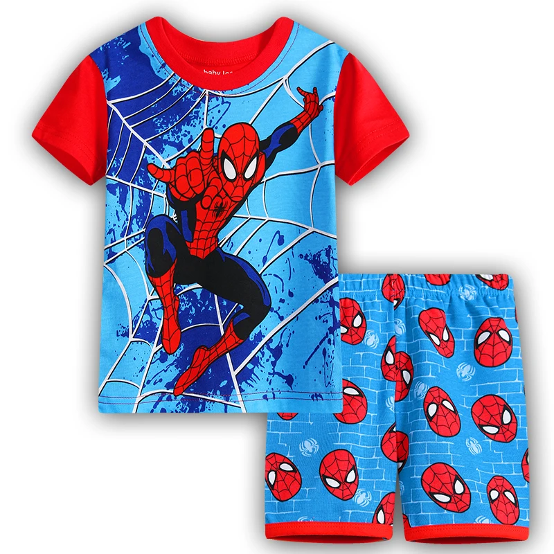 Summer Boys Nighty children super hero Spider Cartoon Nightgown Costume Boys Toddler Short Sleeve Pajamas Sets Home Wear