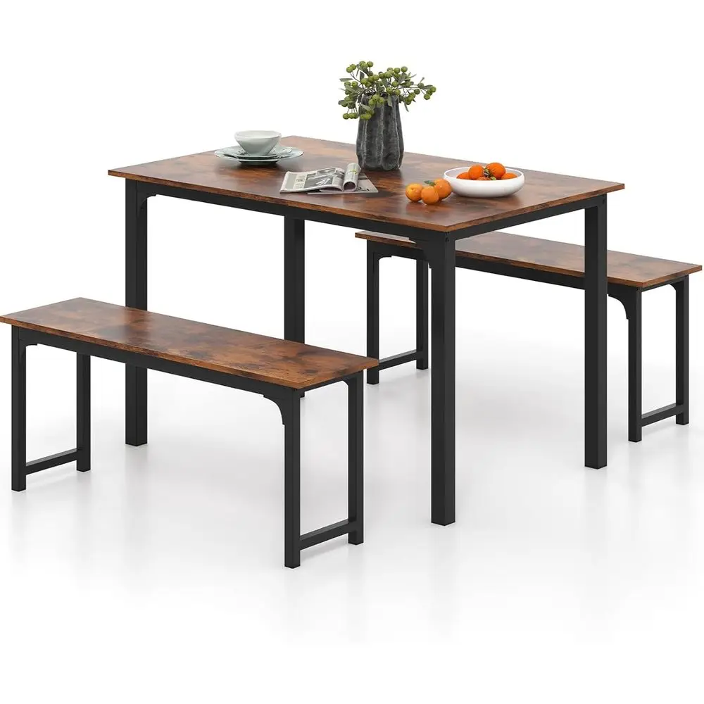 

Обеденный набор из 3 предметов в деревенском стиле, коричневый, с лавкой и кухонным столом на 4 персоны