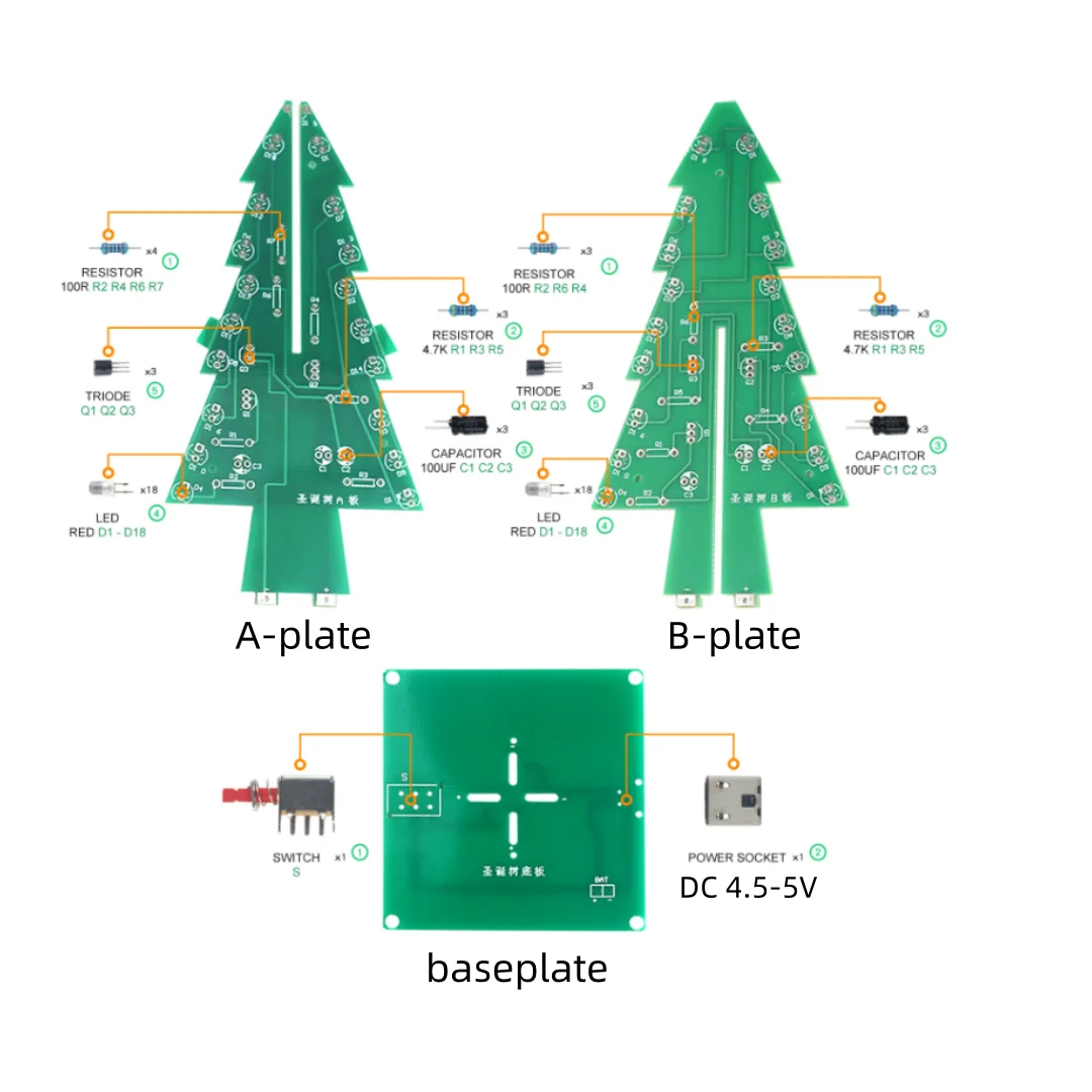 DIY Elektronik-Bausatz 3D Weihnachtsbaum Lötübungs-Elektronik-Wissenschafts-Montage-Set mit 7-Farben-Blink-LED-Leiterplatte – Detail 2