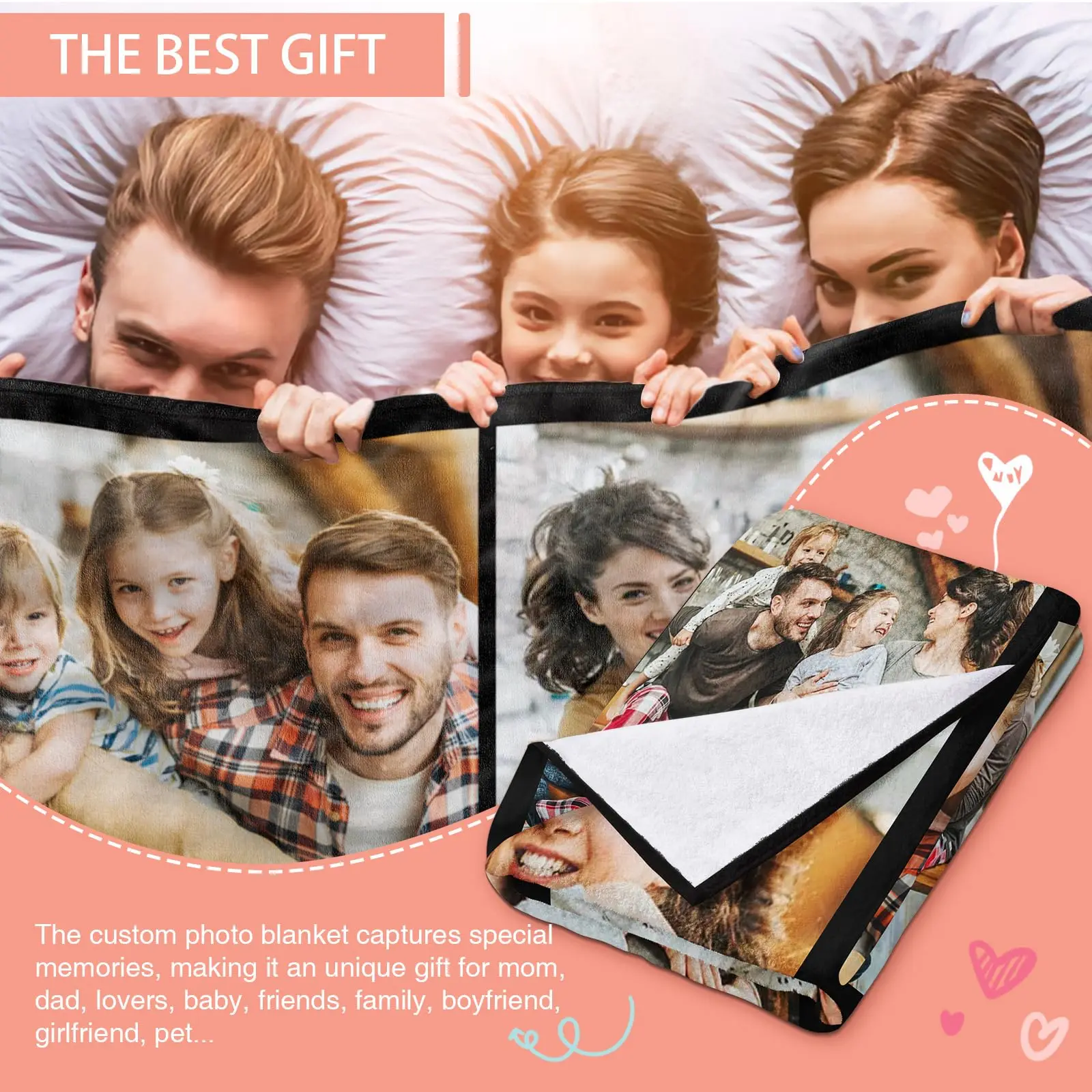 1 قطعة بطانية مخصصة التصميم الخاص بك شعار الأسرة صور طباعة بطانية ناعمة دافئة مخصصة لمحبي أبي أمي لشتاء السنة الجديدة هدية