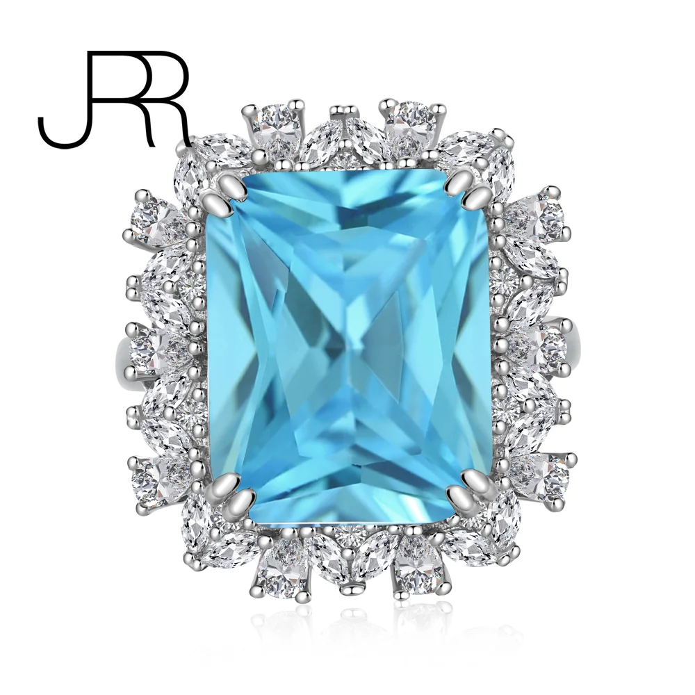 

JRR S925 Silver Custom Made Lab Grown Emerald Cutting Paraiba Diamond 12*15mm Gemstone Rings With Green Jewelry For Women 2023