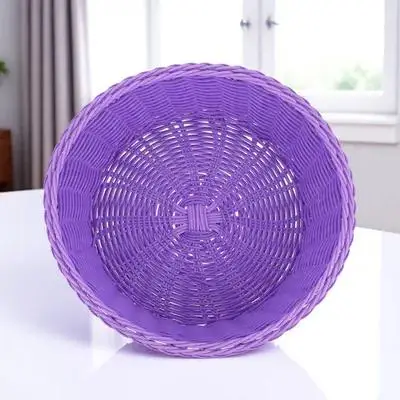 

Plastic Bamboo Style Fruit Basket Imitated Rattan Woven Kitchen Storage Container Bread Food Holder Bright