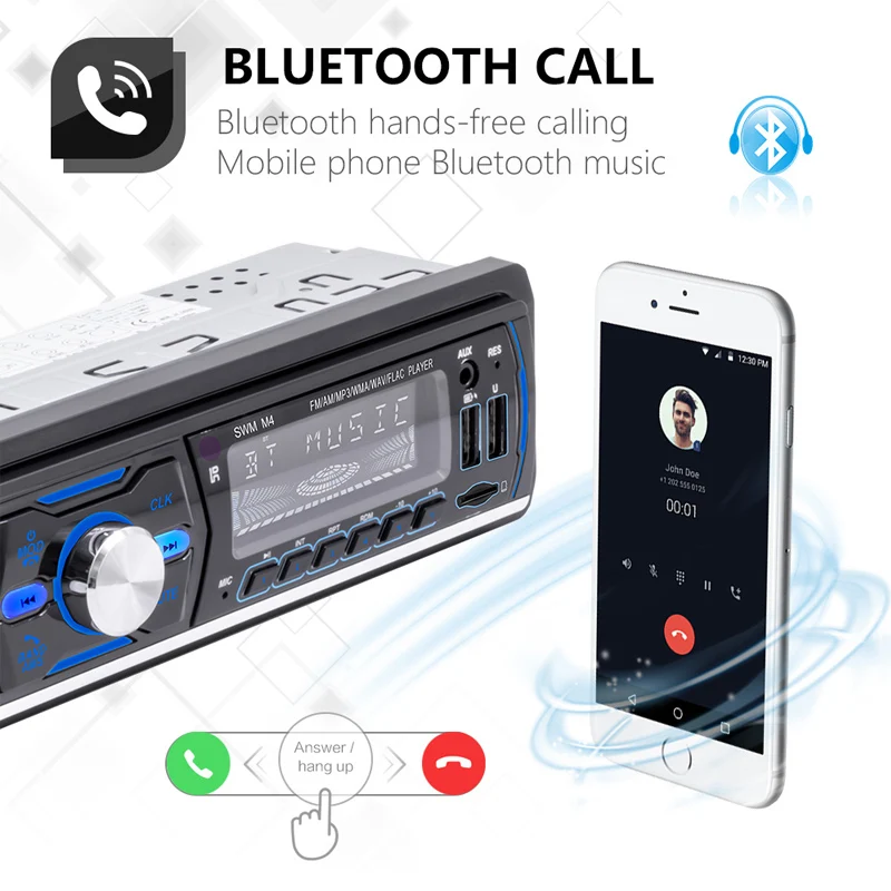 M4 DAB + راديو السيارة الرقمي بلوتوث بدون استخدام اليدين - 12/24 فولت 60 وات * 4 SD/USB مشغل MP3 لون LCD FM هوائي تلقائي