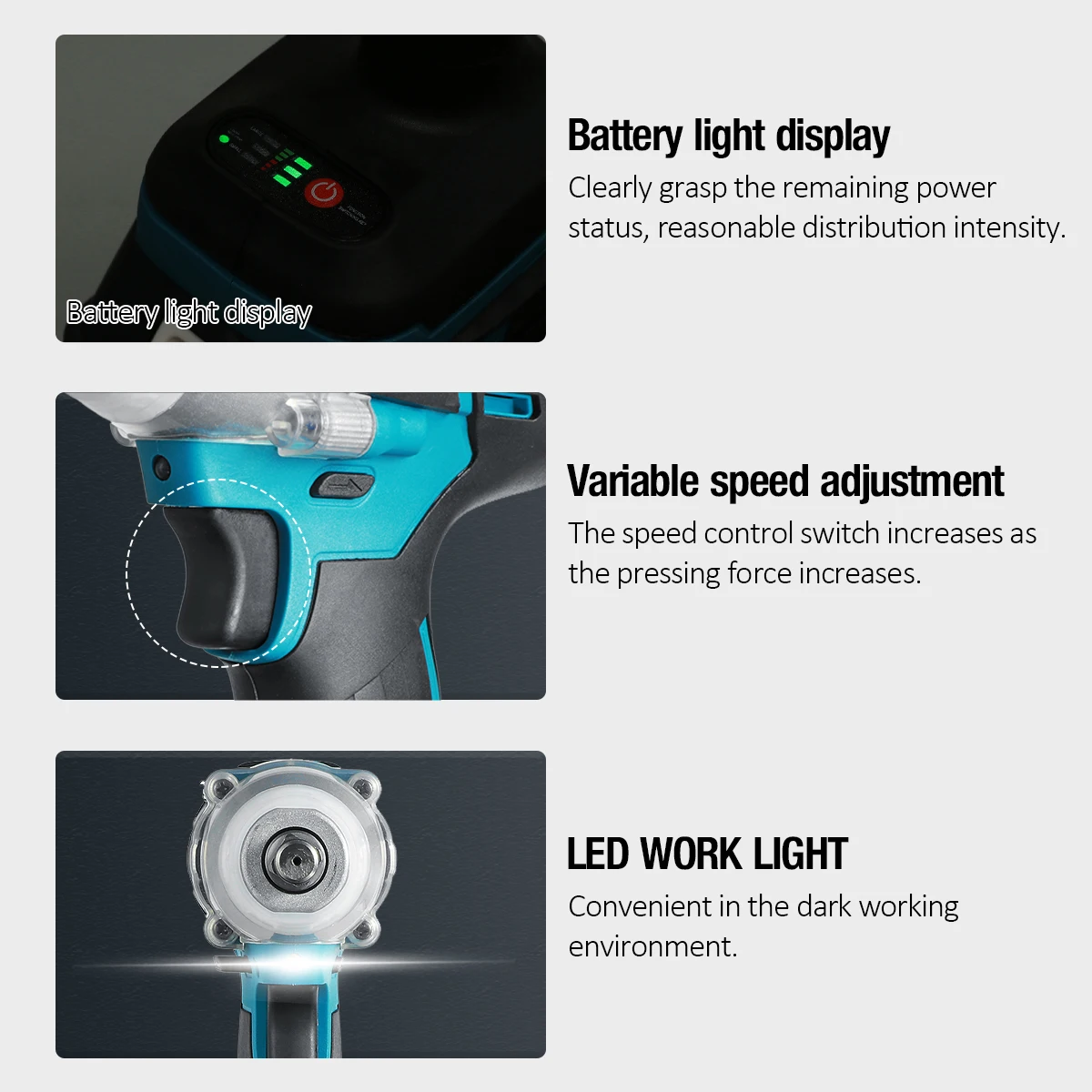 Brushless Cordless Electric Impact Wrench Electric Screwdriver 1/2 inch Wrench Power Tools Compatible for Makita 18V Battery