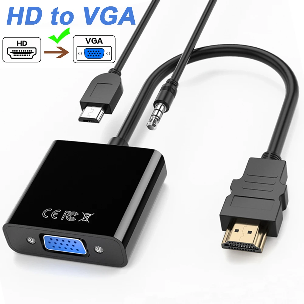 HD 1080P HDMI-kompatybilny z kabel VGA konwerter z moc dźwięku zasilanie konwerter męski na żeński przejściówka do tabletu laptop PC TV