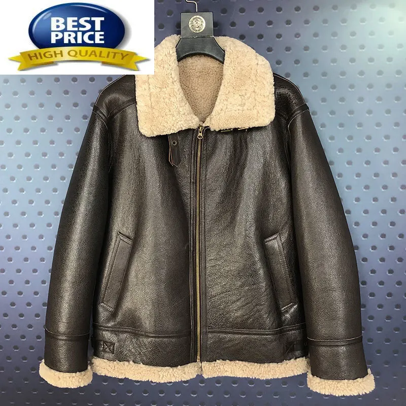 Jackets Genuine Leather Men Original Ecological Sheepskin Fur Jacket Sheepskin Wool One Sheep Shearling Coat Short Winter