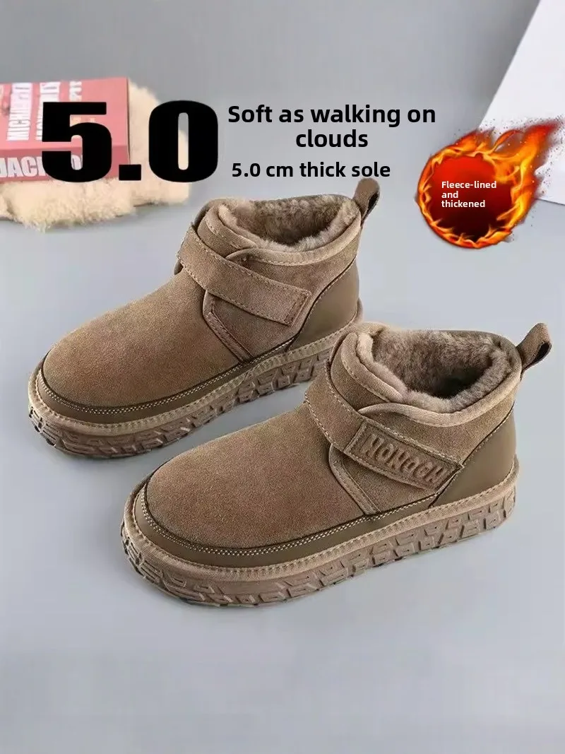 

Northeast Men's Winter Snow Boots Fleece Lined Thickened Warm Fur Integrated Magic Tape Bread Shoes Anti Slip Cold Resistant ...
