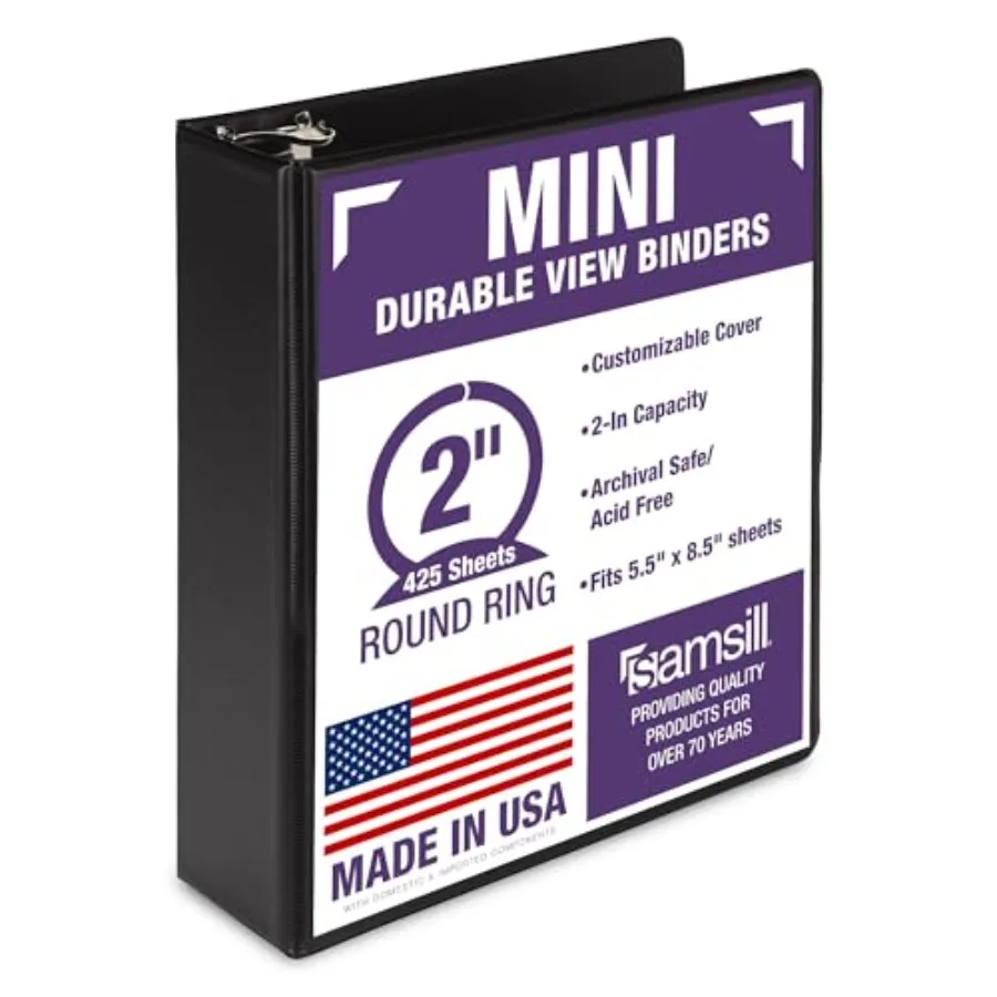 

Durable Mini 3 Ring Binder, Round Ring Binder, Holds 5.5 x 8.5 Inch Documents