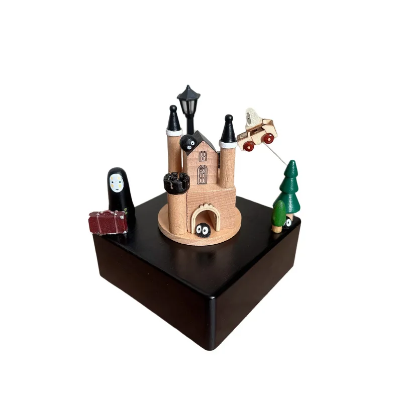 Castle Beech Wood Music Box, Handcrafted Small Car, Black Base, Wooden Music Box, Festival Birthday Gift, Wooden Art Decoration