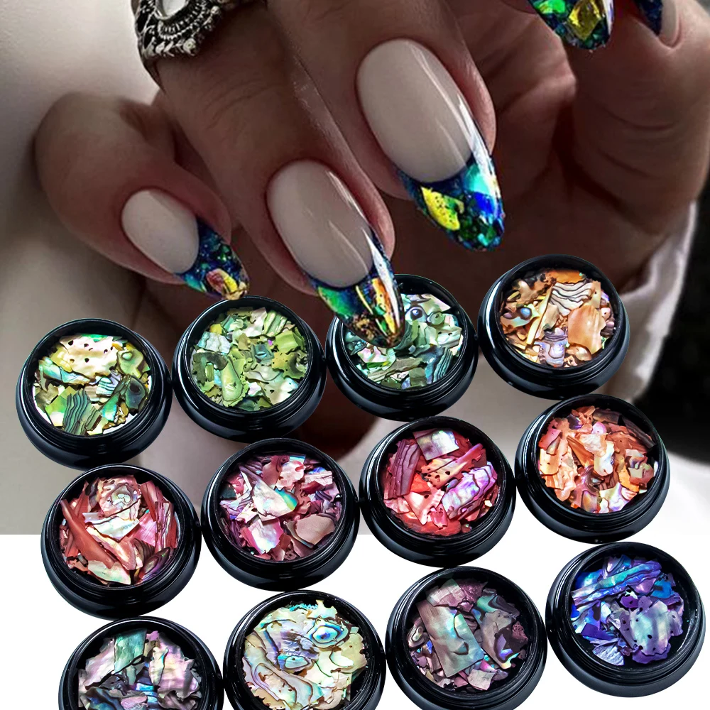 1Jar Rainbow Abalone Shell Nail Art Flakes 3D Shiny Irregular Seashell Fragments Natural Sea Shell Slices Nail Charms Nail Decor