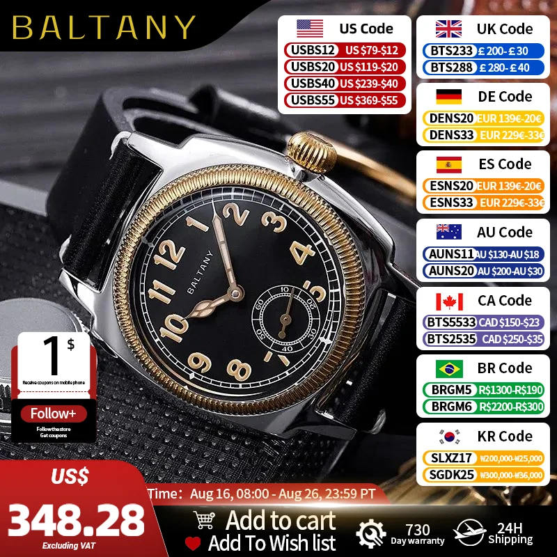 Baltany S4036F 36MM 1926S Oyster Tribute Uhr Mann Edelstahl ​ Wasserdichte automatische mechanische Uhren mit Vintage-Goldlünette