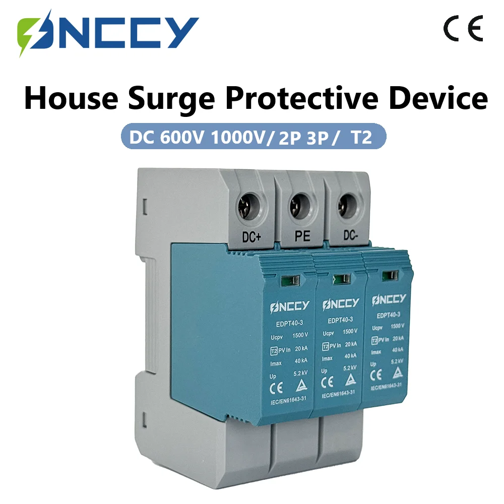 ONCCY Solar PV DC SPD Surge Protector 2P 3P DC 600V 1000V 20KA 40KA Surge Arrester Lightning Protector Din Rail