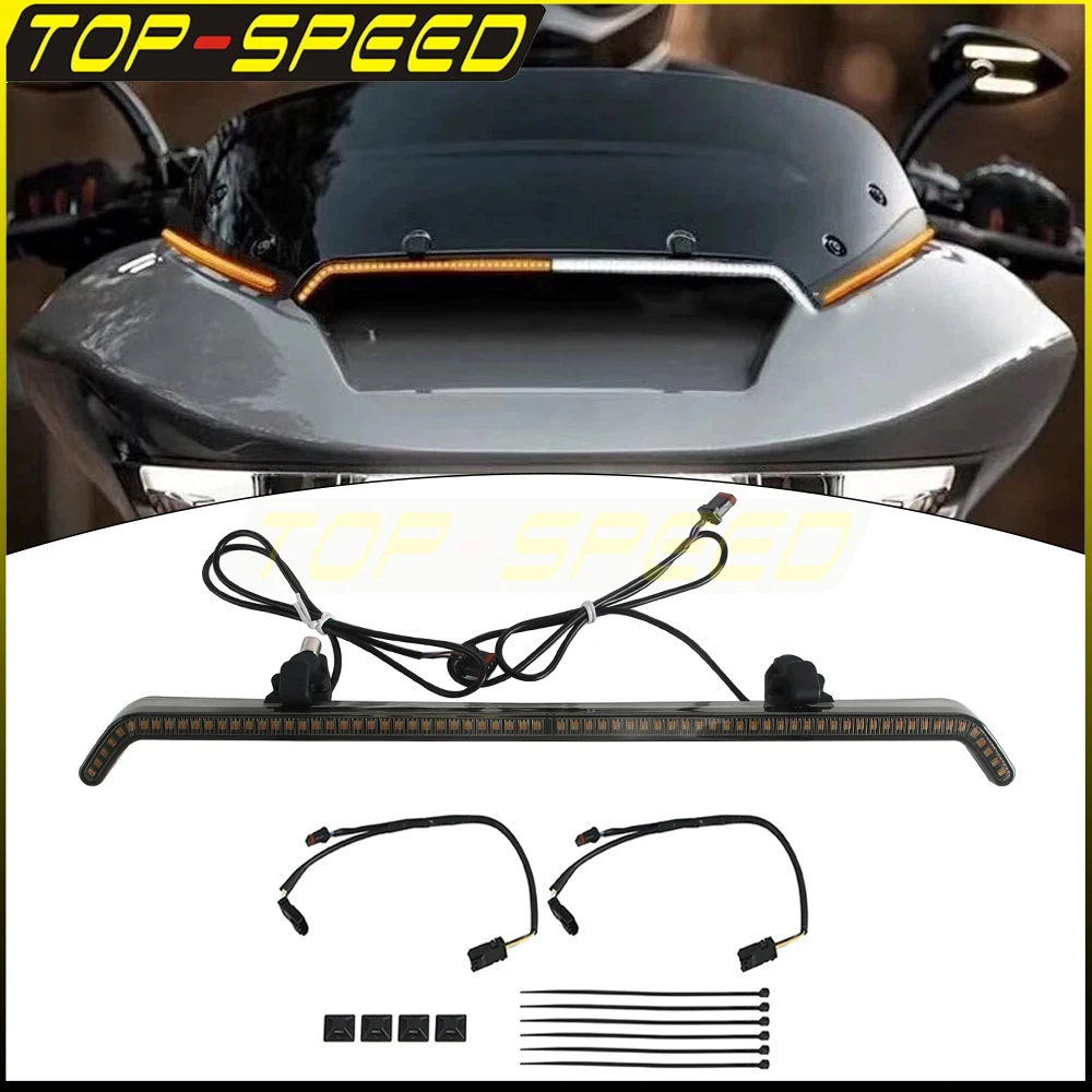 For Harley Touring Road Glide CVO FLTRXSTSE FLTRXSE FLTRX 24-Up LED Windshield Center Light Windscreen Turn Signals Running Lamp