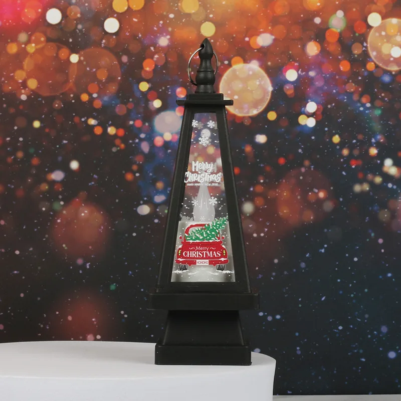 สามเหลี่ยม Tower คริสต์มาส Santa Claus Snowman โคมไฟ LED แขวนแสงเทียนโคมไฟน้ํามัน Xmas Party Home Decor Props