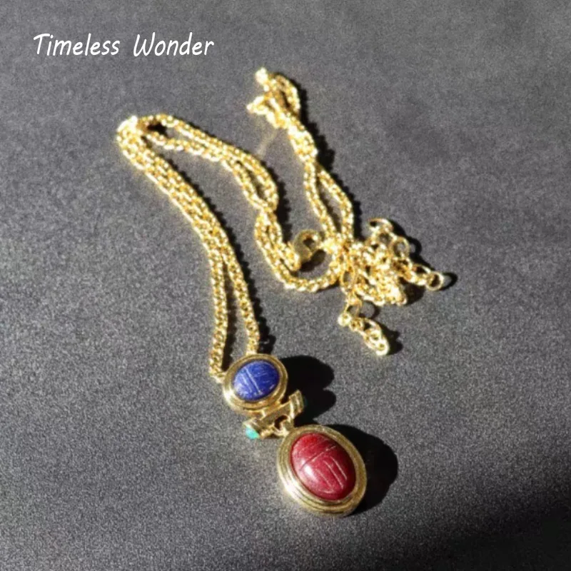 

Timeless Wonder Retro Geo Stone Chains Necklace N Button Earrings Women Designer Jewelry Set Trendy Rare Vintage Style 4612