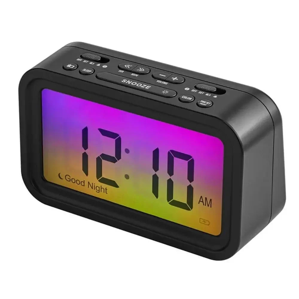 

Digital Alarm Clock Radio Color Changing Display Dual Alarms FM Radio 10 Presets 1.7" LCD Brightness Levels USB Port Backup