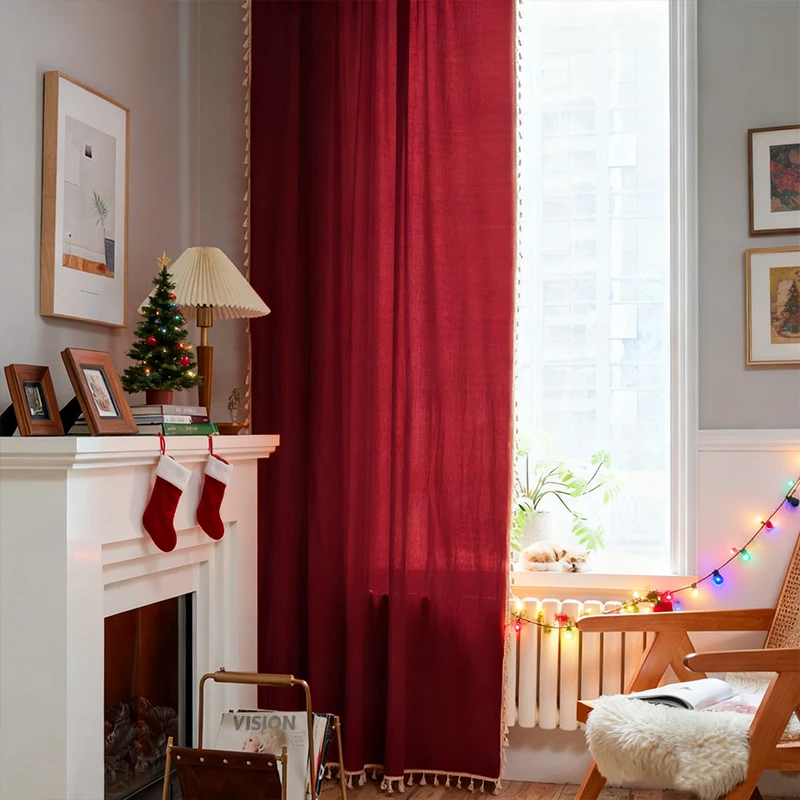 1 قطعة ستائر شرابة بلون سادة على طراز عيد الميلاد مناسبة لغرف النوم وغرف المعيشة والشرفات وحفلات العطلات وديكور المنزل #1