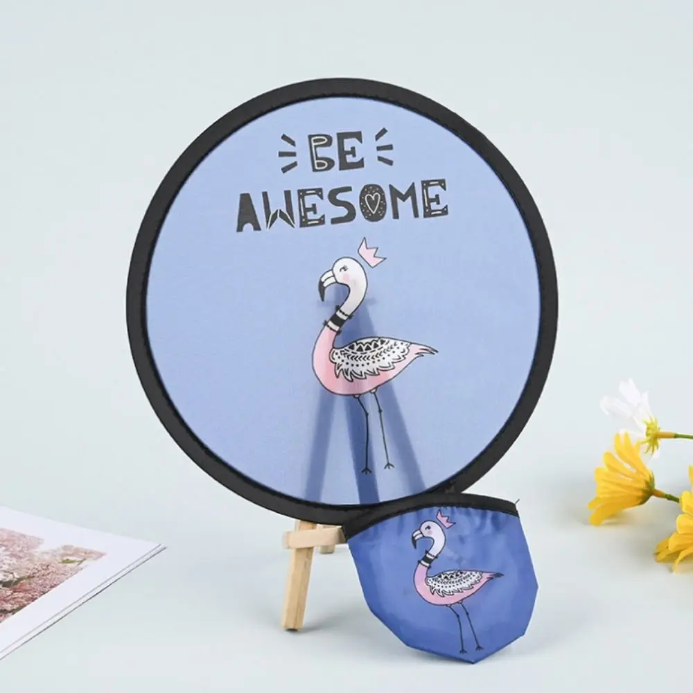 Circular Fan Decorative Mini Flying Disk Fan Round with Pocket Folding Fans Collapsible Fan Cartoon Pocket Fan For Beach Lawn