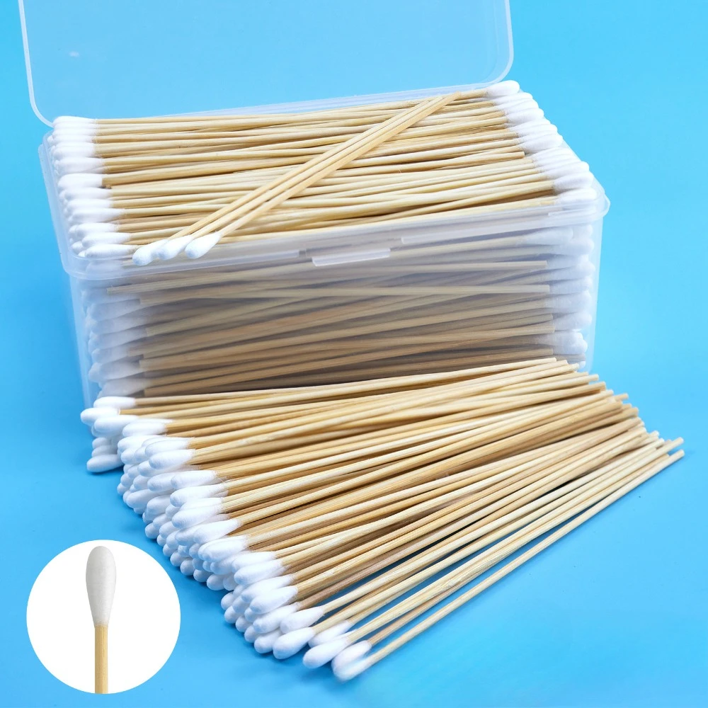 100/300 Stück 6 Zoll lange Wattestäbchen mit Holzgriffen, Applikator mit Baumwollspitze zum Reinigen, Wattestäbchen, Öl-Make-up – Detail 17