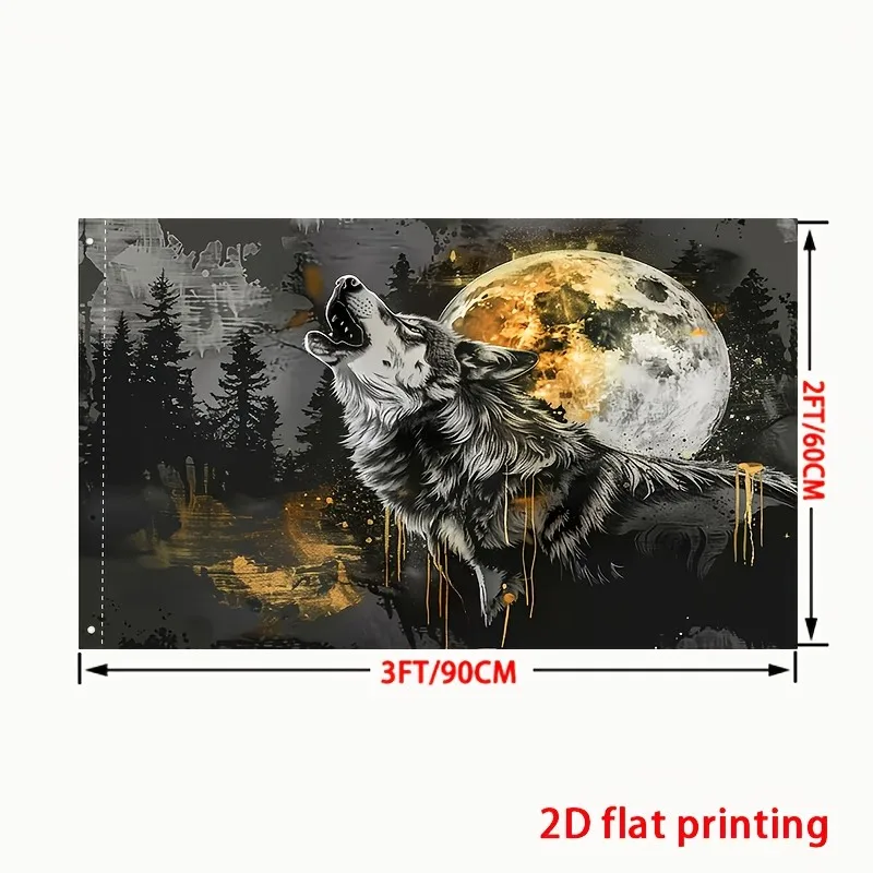 Garden Fiag 2d Flat Printing Elegant Grey Wolf Howling In Silvery And Golden Perfect For Home Or Outdoor Decoration