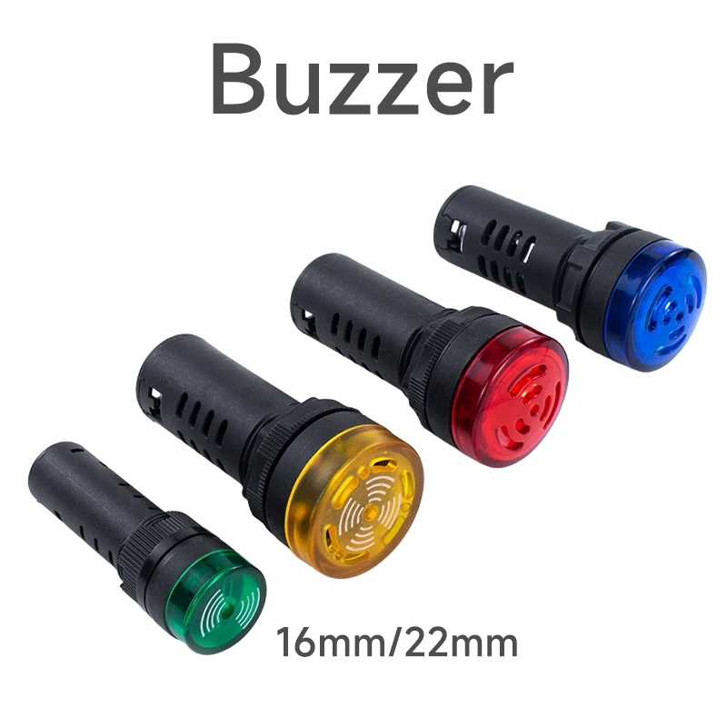 Plastic buzzer 16mm 22mm intermittent flashing LED light intermittent active sound and light alarm 12V 24V waterproof new