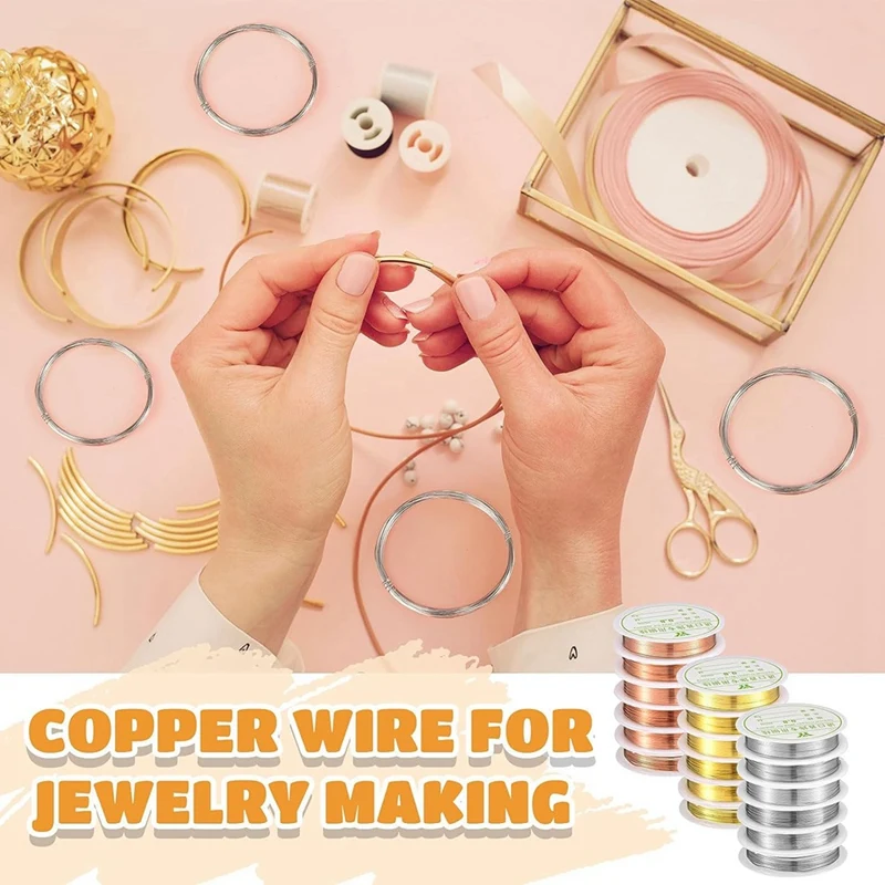 18 Rolls 420 Ft In Total Copper Wire For Jewelry Making With Needle Nose Pliers Jewelry Beading Wire 6 Sizes, 3 Colors Durable