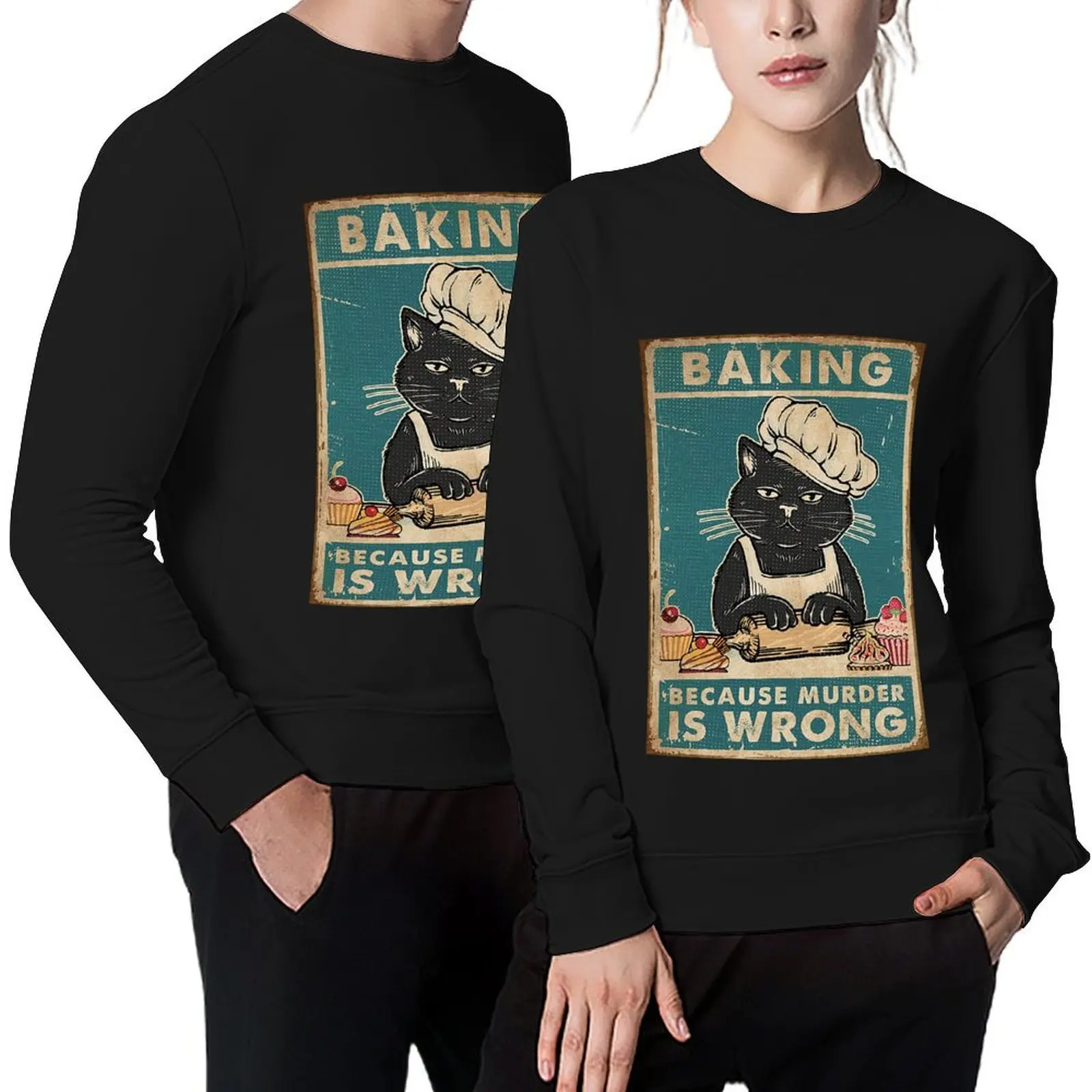 

Black Cat Baking because murder is wrong cat lover gifts Pullover men clothing tracksuits tracksuit sweatshirts men