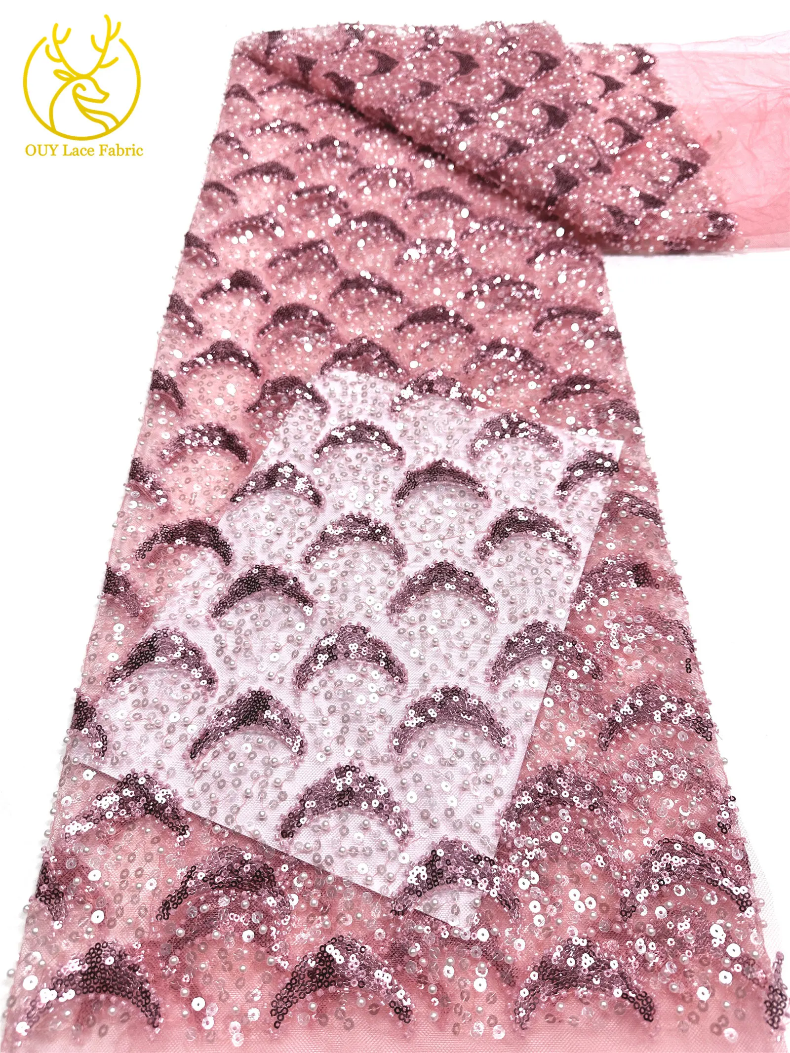 2026 Afrikanischer Pailletten-Spitzenstoff 5 Yards Hochwertiger Nigerianischer Perlen-Tüll-Spitzenstoff Geeignet für Hochzeitskleider-Näharbeiten – Detail 20
