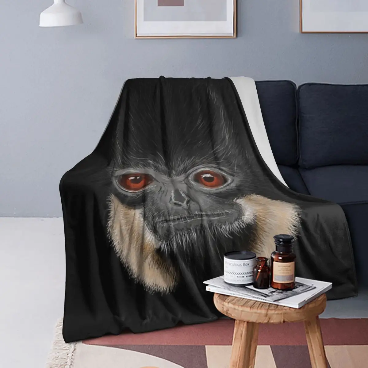 

Black Gibbon Monkey Blankets Soft Warm Flannel Throw Blanket Bedspread for Bed Living room Picnic Travel Home Sofa
