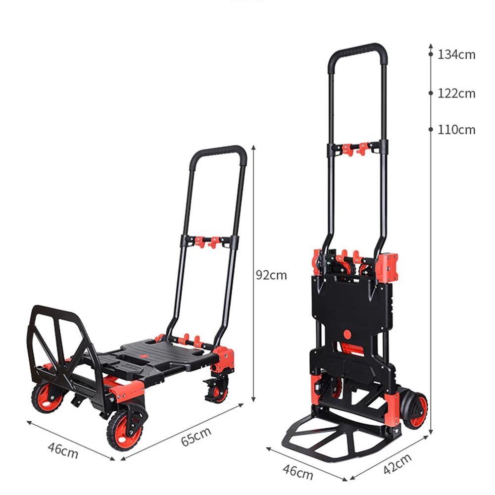 2 In 1 Folding Hand Truck  Aluminum Lightweight Platform Cart Portable Telescopic Utility Dolly Bearing 150kg for Moving Things