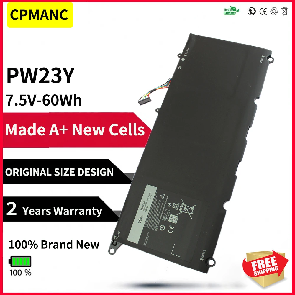 

CPMANC New PW23Y Laptop Battery For Dell XPS 13 9360 13-9360-D1605G 13-9360-D1609G 13- P54G002 Series RNP72 0RNP72 0TP1GT
