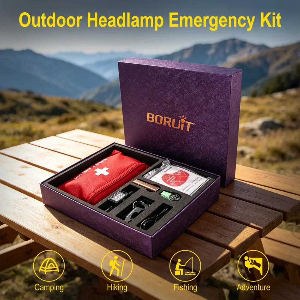 BORUiT HP360 800LM Headlamp Purple Gift Box Set 7 Lighting Modes LED Headlight Camping Light First Aid Kit For Outdoor Emergency