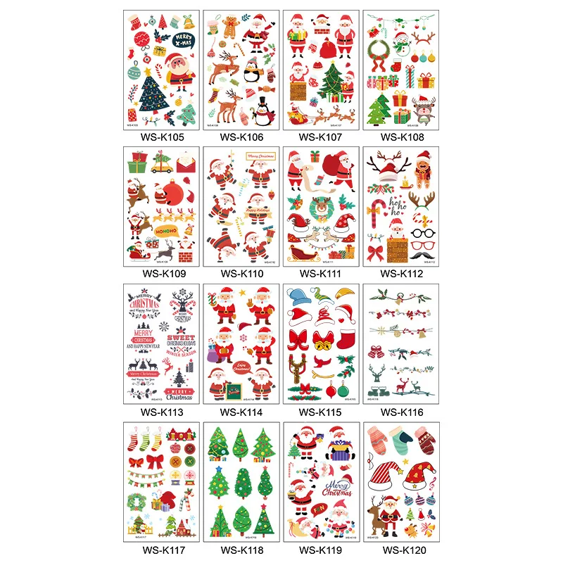 30Pcs Cartoon natale tatuaggio temporaneo adesivi fantasma babbo natale bambini tatuaggio per bambini elementi invernali tatuaggio impermeabile