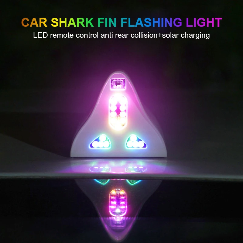 Universal Car Shark Fin Antenna Unique Strobe Light Solar Energy Remote Signal Roof Anticollision Decoration Lights Car Styling - Image 2