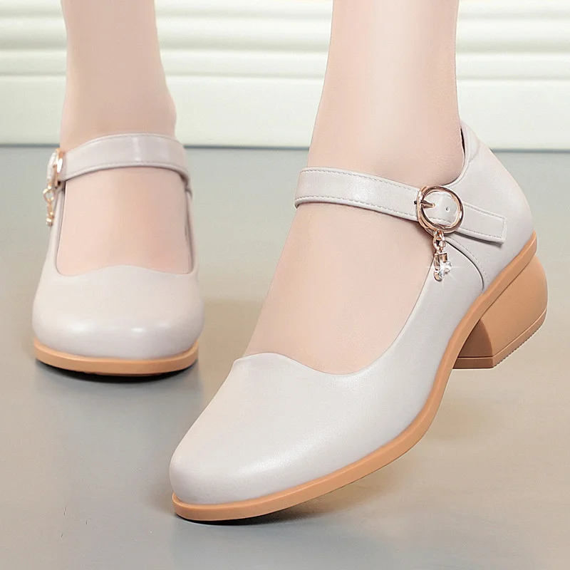 Spring Woman Modern Round Toe Thick Heel Soft Surface Salsa Dancing Shoe Closed Toe Square Dance Soft Rubber Sole Shoes