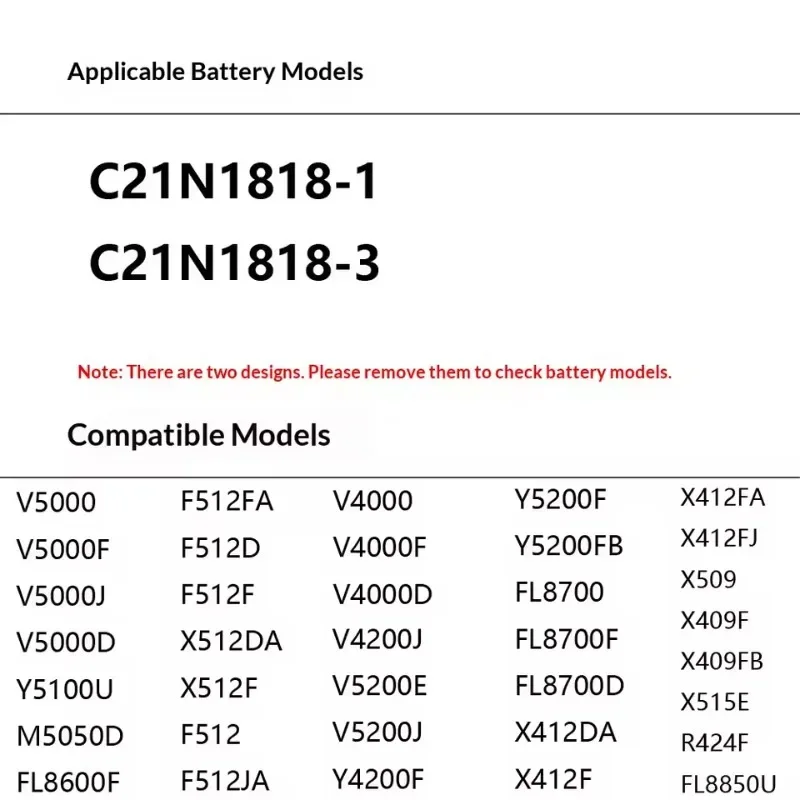 C21N1818-1 C21N1818-2 C21N1818-3 7.6V Replacement Li-ion Laptop Battery for Asus VivoBook 14 15 V4000 V4200 X412F X509F