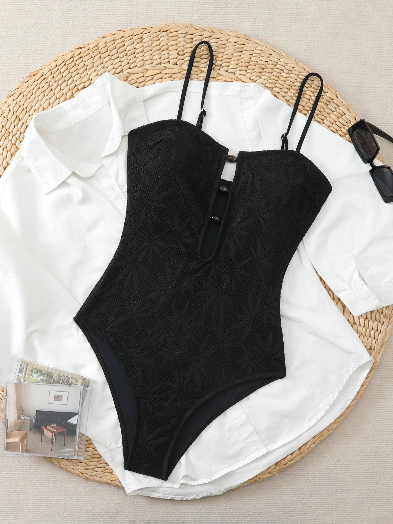 

Новый черный слитный купальник 2026 года с принтом, без бретелек, трикини, монокини, элегантный купальный костюм