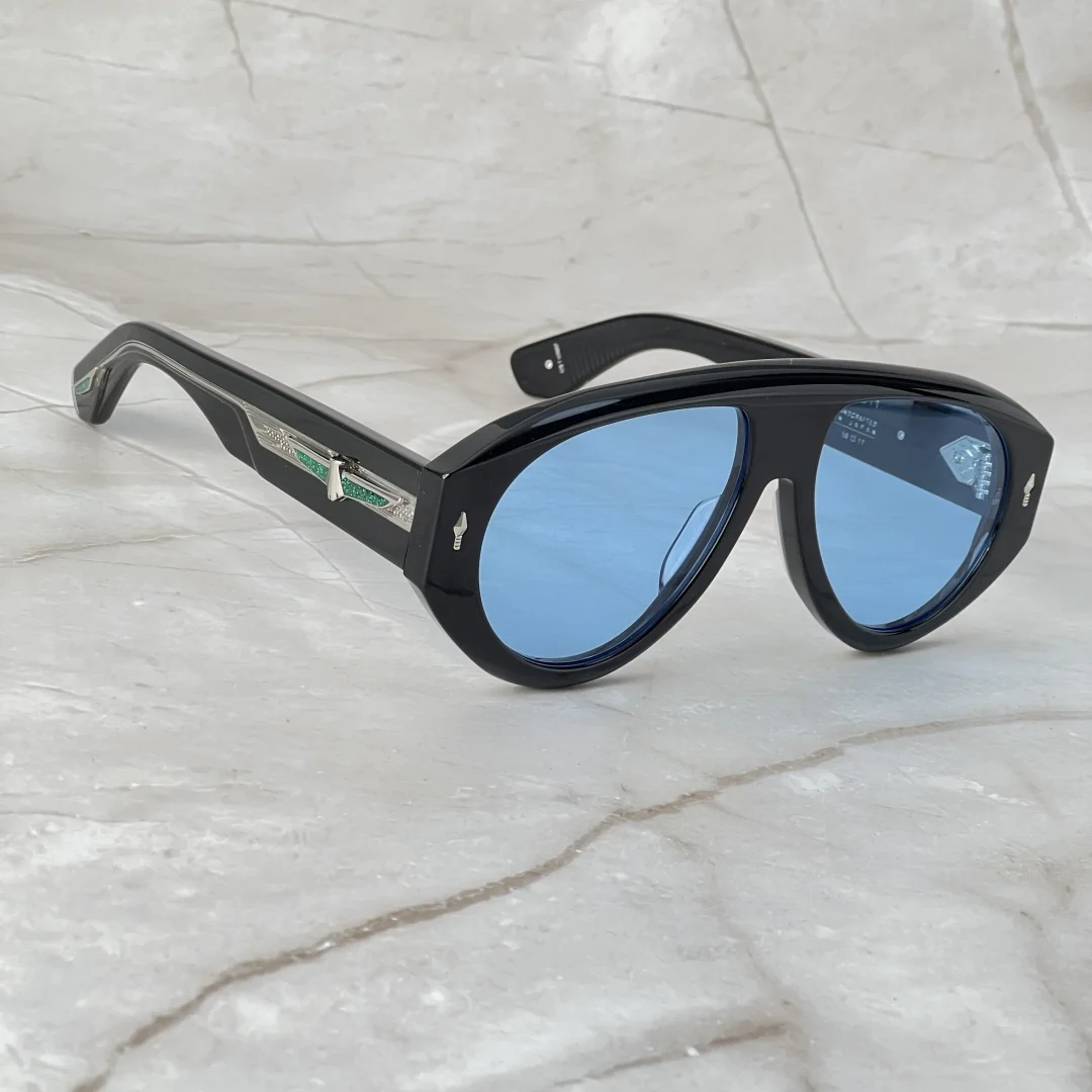 JMM Handmade Thick Oval Acetate Sunglasses UV400 Vintage Punk High Street Classic Eyewear for Men with Case