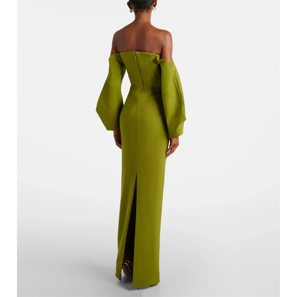 فستان حفلة موسيقية أخضر مخصص بسيط جيرسي مطوي مستقيم فساتين السهرة طويلة الأكمام طول الكاحل فساتين الحفلات الرسمية