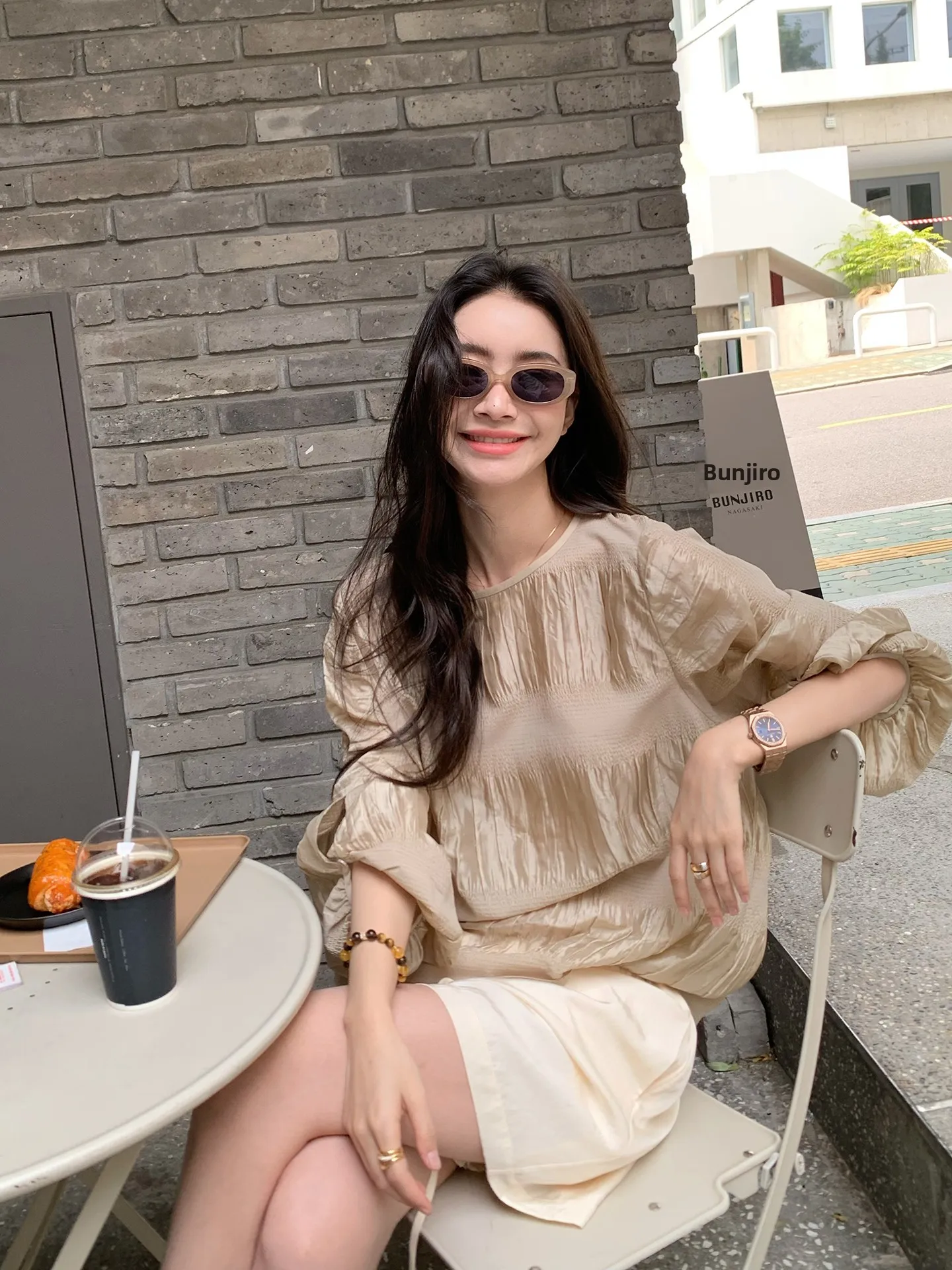 

LIYSENIOR Casual Long Sve Pleated Color round Ne irt Women's Summer Moisture ng Silk Blend Printed Blouse