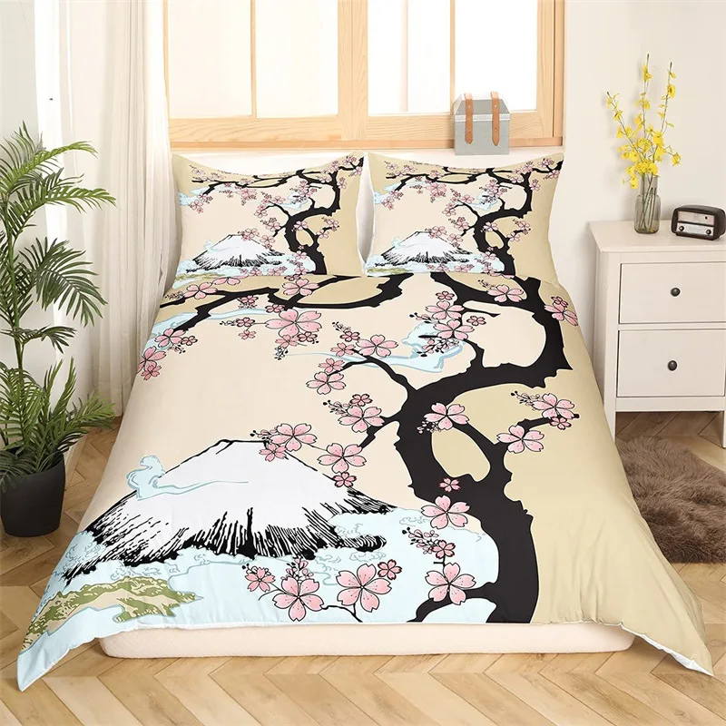 Cherry Blossom Bedding Set Flower Branch Duvet Cover Japanese Style Botanical Landscape Paintings Comforter Cover Bedroom Decor