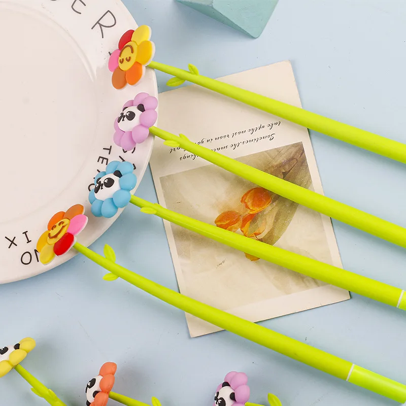 12 Pcs Neutral Pen Flower Cute Cartoon Panda Black Ink Gel Pens Writing Supplies Back To School