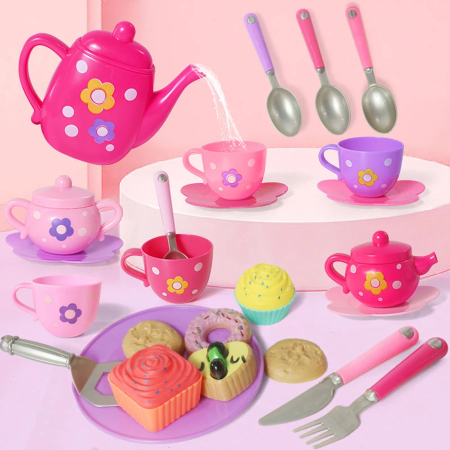 Tea Set For Little Girls, Tea Party Set, Tea Set Including Kettle, Cookies, Kids Play Food, Tea Party Accessories Toy For Boys G