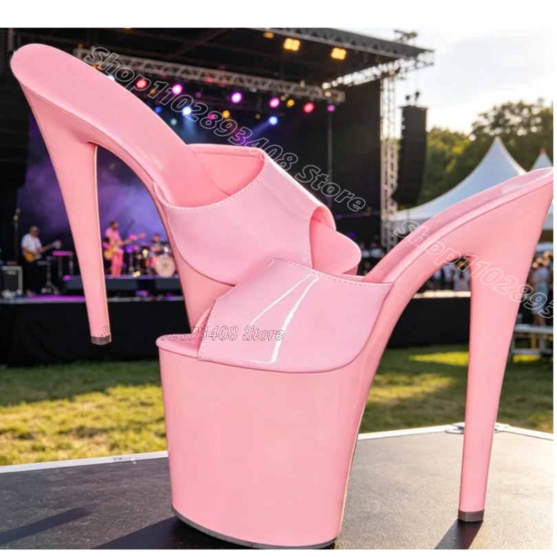 

Pink Slip on 20CM Platform Slippers Thin High Heels Performance Casual for Women Pole Dance Sexy Slippers Zapatos Para Mujere