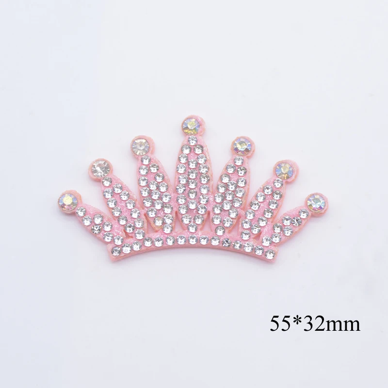 10Pcs Pink Padded Multiple Shaped Crown Rhinestone Applique for DIY Clothes Crafts Decor Patches Headwear Hair Bow Accessories