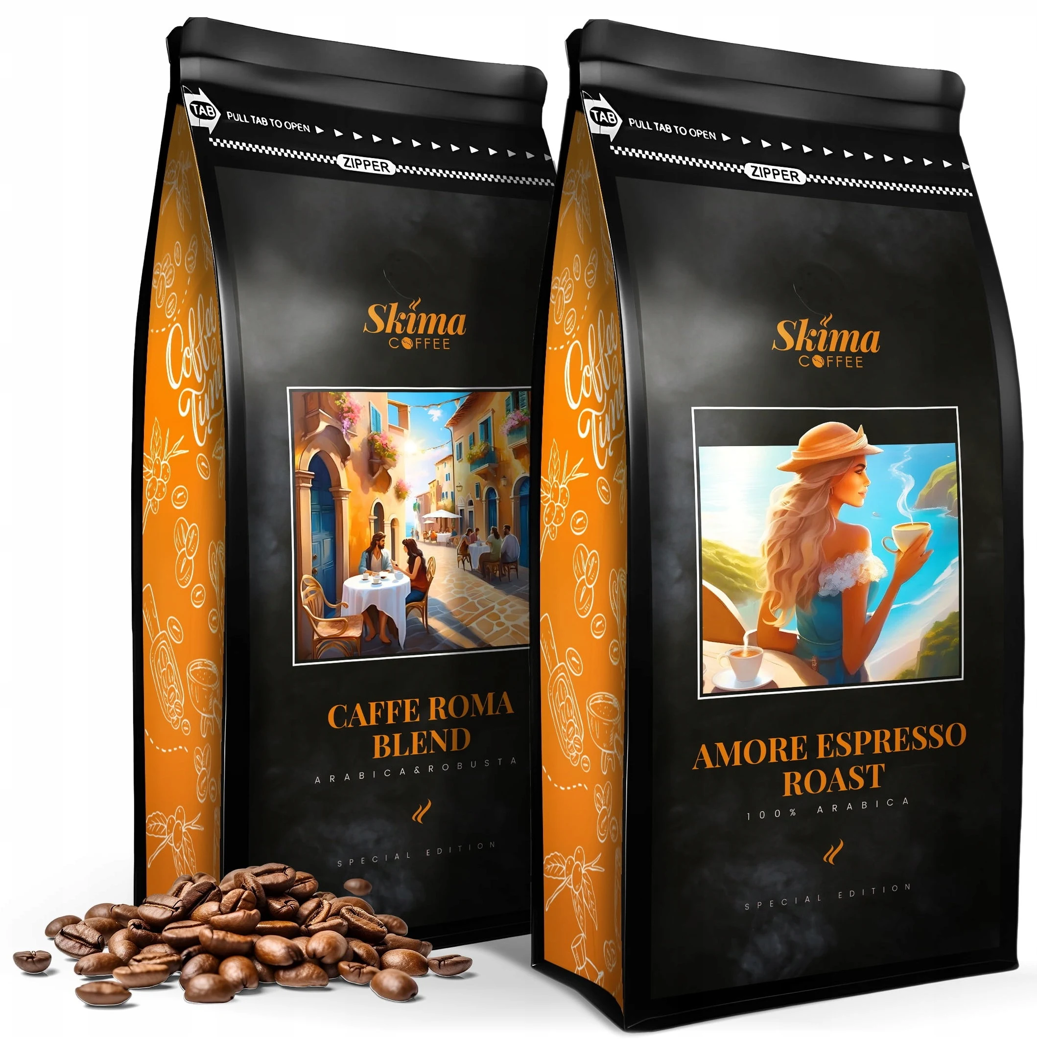 Kawa ziarnista 2X1kg AMORE ESPRESSO ROAST/CAFFE ROMA BLEND świeża + GRATIS