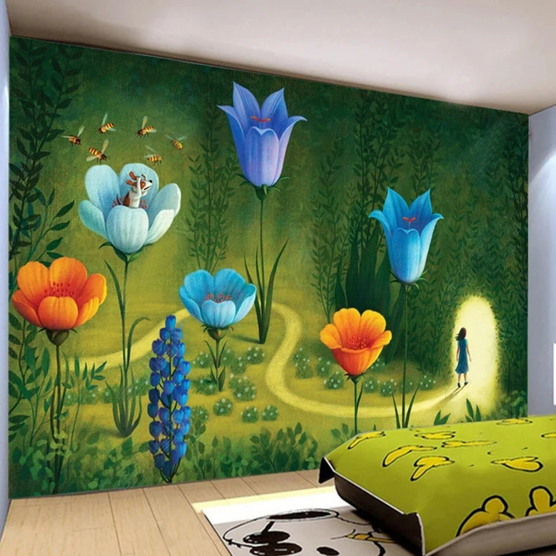 

Custom Mural Wallpaper Cute Cartoon Dream Flowers Oil Painting Fresco Living Room TV Sofa Bedroom Home Decor Papel De Parede 3D