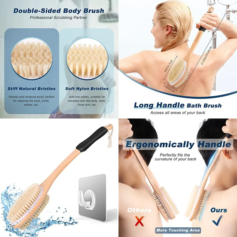 

Ergonomically Back Scrubber for Shower,Double-Sided Back Long Handle Wet & Dry Brush for Cellulite and Lymphatic (Black)