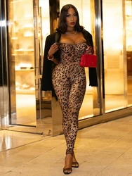 Nibber Leopard Print Sexy Jumpsuit Women Sleeveless Hottie Sexy Trend Sleeveless Street Fit Stretch Activity Workout Overalls