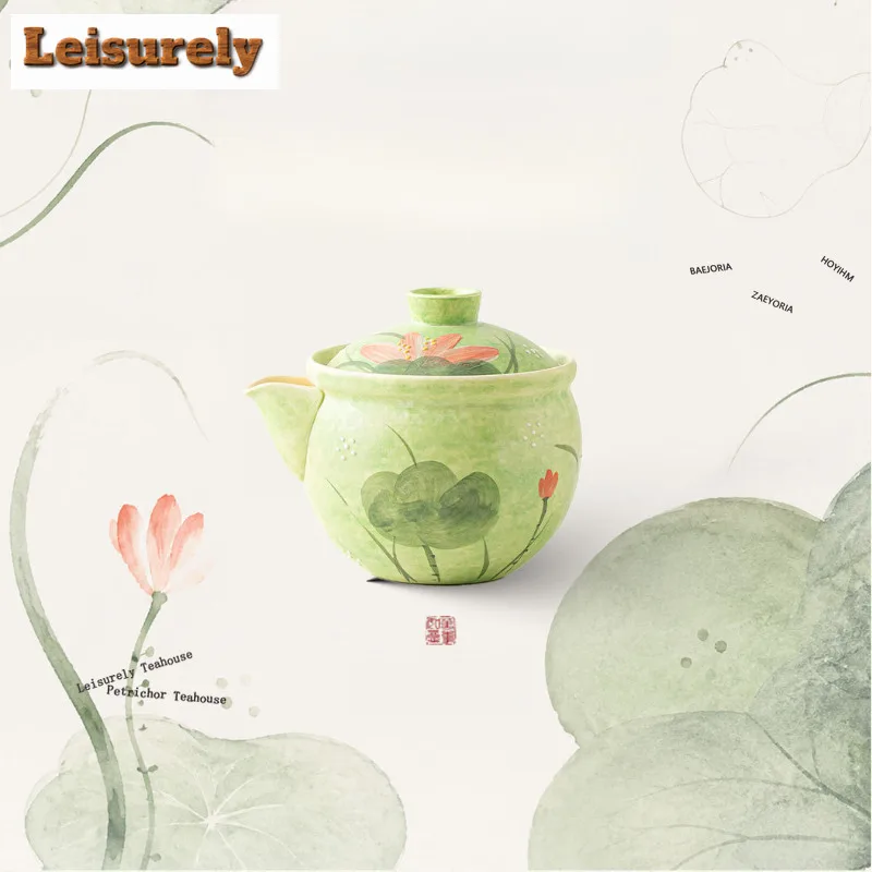 HOYIHM 200ml Hand-painted Summer Lotus Pond Teapot Boutique Tea Infuser Pot Tea Maker Kettle With Ball Hole For Tea Decoration